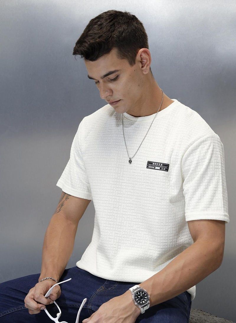 Wrogn Textured Men's Casual Regular Fit T-Shirt | White - Image 1